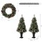 Set of 5 24"D Pre-Lit Glittered Pine Cone Christmas Wreath & 9FT Garland & 4FT Porch Tree Set